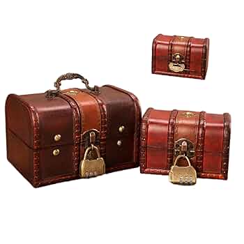 ❤️アンティーク❤️木箱❤️木製❤️宝箱❤️ 宝箱 鍵付き アンティーク調 収納ケース トレジャーボックス